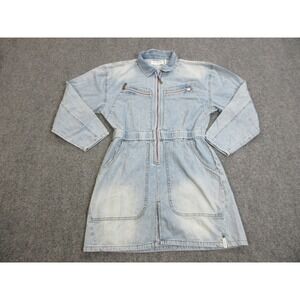 One Teaspoon Denim Dress Womens Medium Wash Zip Front‎ Elastic Waist Utility